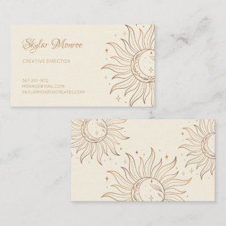 Gold Celestial Sun & Moon op Ivory Visitekaartje