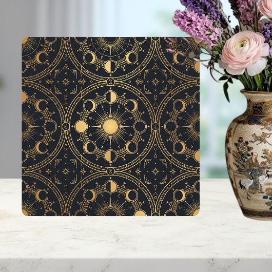 Gold Celestial Sun Moon Phases Geometric Pattern Tegeltje