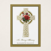 Gold Celtic Cross Rozen Funeral Prayer Kaart (Voorkant)