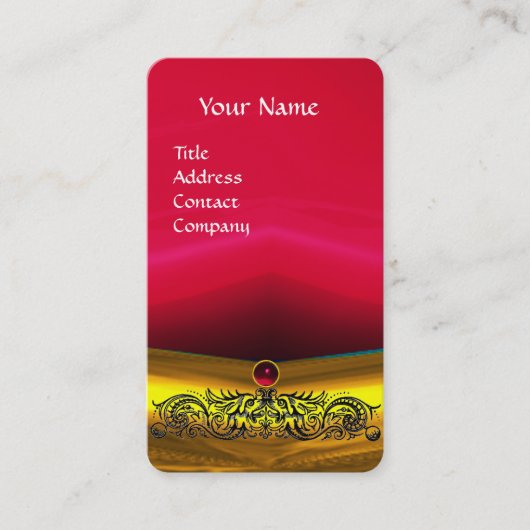 GOLD CELTIC DRAGONS ROOD RUBY GEMSTONE MONOGRAM VISITEKAARTJE (Voorkant)