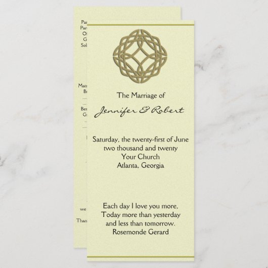 Gold Celtic Eternity Knot Wedding Program Programma (Voorkant / Achterkant)