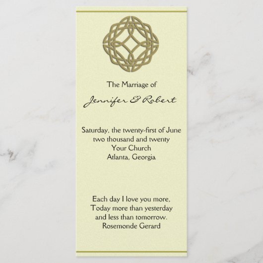 Gold Celtic Eternity Knot Wedding Programme (Devant)