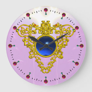 GOLD CELTIC-HART MET BLUE SAPPHIRE, zwart Grote Klok