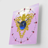 GOLD CELTIC-HART MET BLUE SAPPHIRE, zwart Vierkante Klok (Hoek)