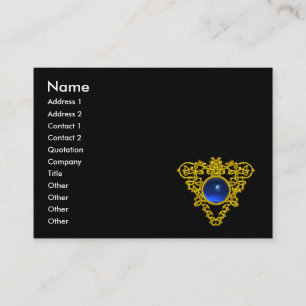 GOLD CELTIC HEART JEWEL BLUE SAPPHIRE GEMSTONE VISITEKAARTJE