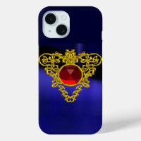 GOLD CELTIC HEART JEWEL MET RODE RUBY GEMSTONE