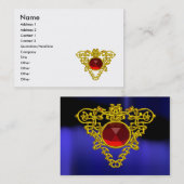 GOLD CELTIC HEART JEWEL, RED RUBY GEMSTONE Blue Visitekaartje (Voorkant / Achterkant)