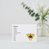 GOLD CELTIC HEART JEWEL, RED RUBY GEMSTONE Blue Visitekaartje (Staand voorkant)