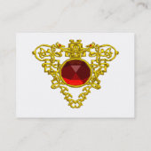 GOLD CELTIC HEART JEWEL, RED RUBY GEMSTONE White Visitekaartje (Achterkant)