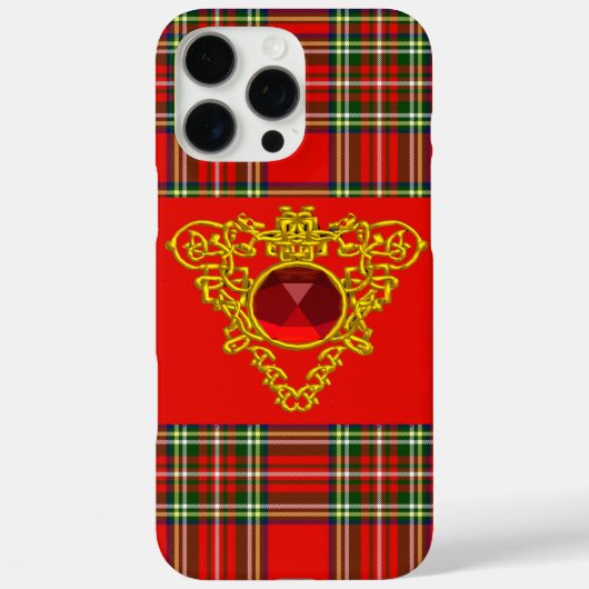 GOLD CELTIC HEART, RUBY, RED GREEN SCOTTISH TARTAN Case-Mate iPhone CASE (Achterkant)