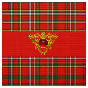 GOLD CELTIC HEART, RUBY, RED GREEN SCOTTISH TARTAN STOF