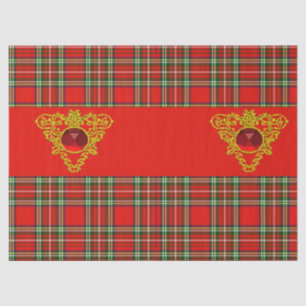 GOLD CELTIC HEART, RUBY, RED GREEN SCOTTISH TARTAN TISSUEPAPIER
