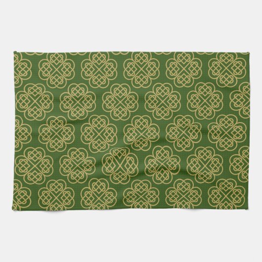 Gold Celtic Shamrock Pattern Theedoek (Horizontaal)