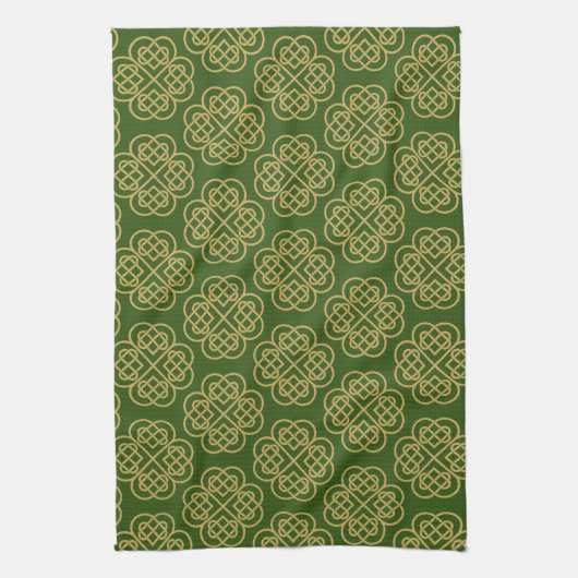 Gold Celtic Shamrock Pattern Theedoek (Verticaal)