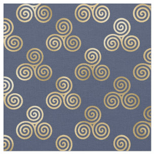 Gold Celtic Triskante Spirals op Navy Blue Stof