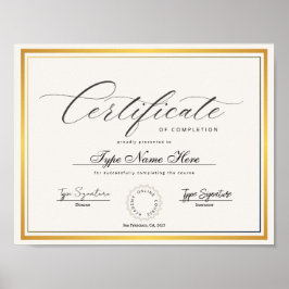 Gold Certificate of completion, award diploma Poster