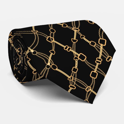 Gold Chains op zwart- Stropdas (Opgerold)