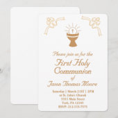 Gold Chalice First Holy Communion Invitation (Devant / Derrière)