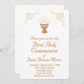 Gold Chalice First Holy Communion Invitation Kaart (Voorkant / Achterkant)