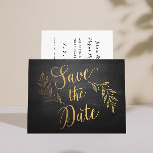 Gold Chalkboard Rustic Save the Date Briefkaart
