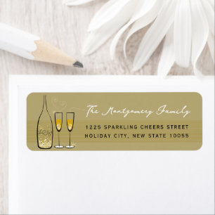 Gold Champagne Bubble Cheers Chic Return Address Etiket