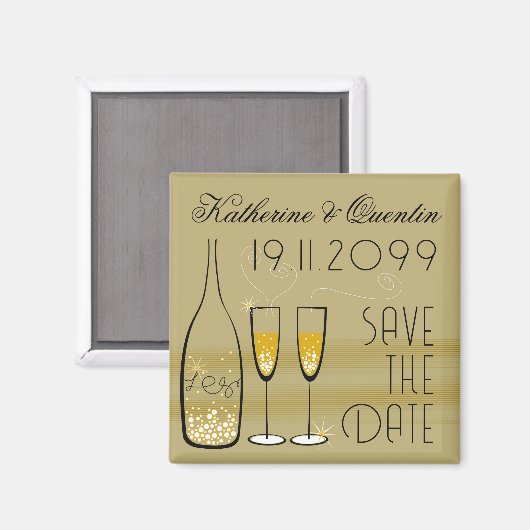 Gold Champagne bubble Modern Classy Save the Date Magneet (Voorkant / Achterkant)