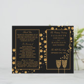 Gold Champagne Bubbles BlackGold Wedding Programme (Debout devant)
