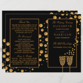 Gold Champagne Bubbles BlackGold Wedding Programme (Devant / Derrière)