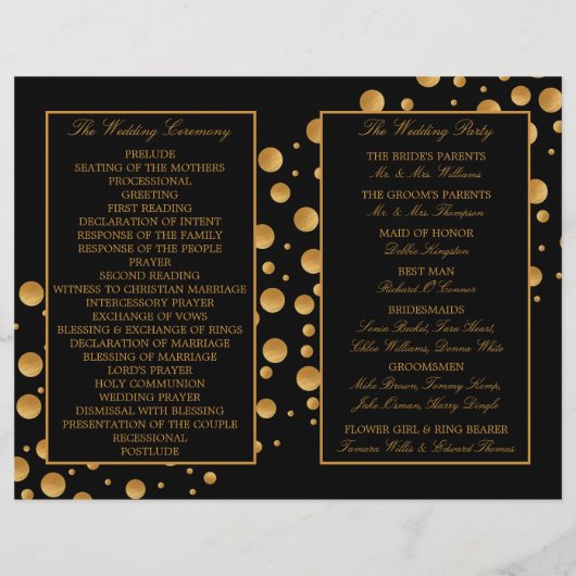Gold Champagne Bubbles BlackGold Wedding Programme (Dos)