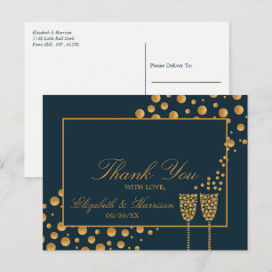 Gold Champagne Bubbles - Blauw & goud - Hartelijk  Briefkaart