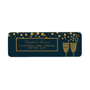 Gold Champagne Bubbles - Blue & Gold - Weddenschap Etiket