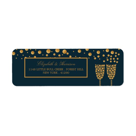 Gold Champagne Bubbles - Blue & Gold - Weddenschap Etiket (Voorkant)