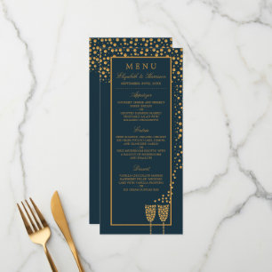 Gold Champagne Bubbles - Blue & Gold - Weddenschap Menu