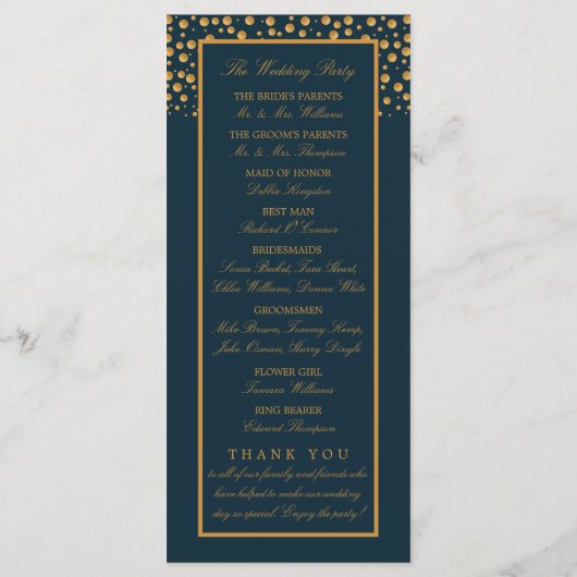 Gold Champagne Bubbles - Blue & Gold - Weddenschap Programma (Achterkant)