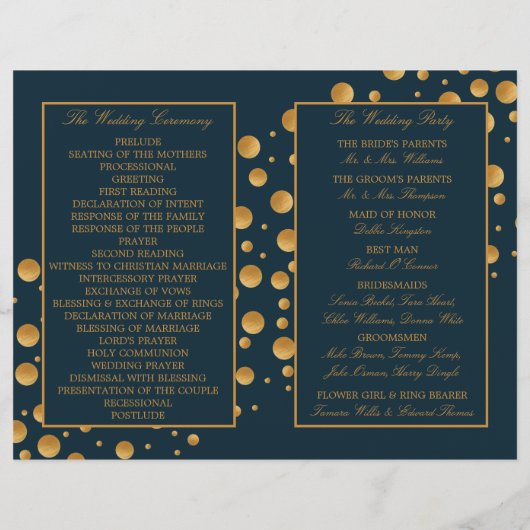 Gold Champagne Bubbles Blue/Gold Wedding Program (Achterkant)