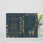 Gold Champagne Bubbles Blue/Gold Wedding Programme (Debout devant)