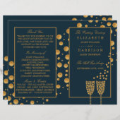 Gold Champagne Bubbles Blue/Gold Wedding Programme (Devant / Derrière)