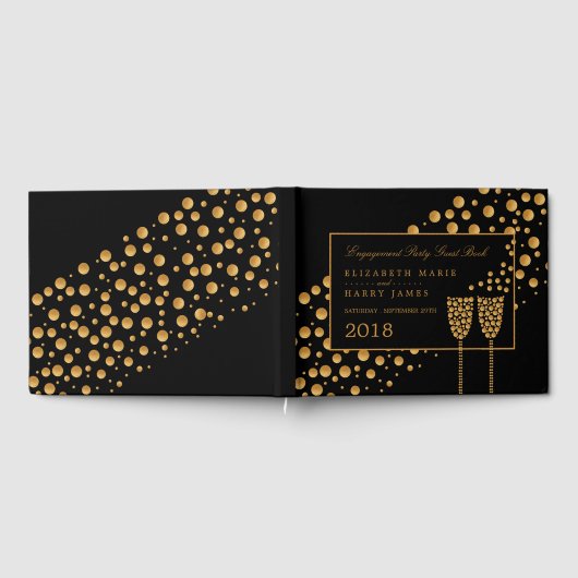 Gold Champagne Bubbles Engagement Party Gastenboek (Volledig)
