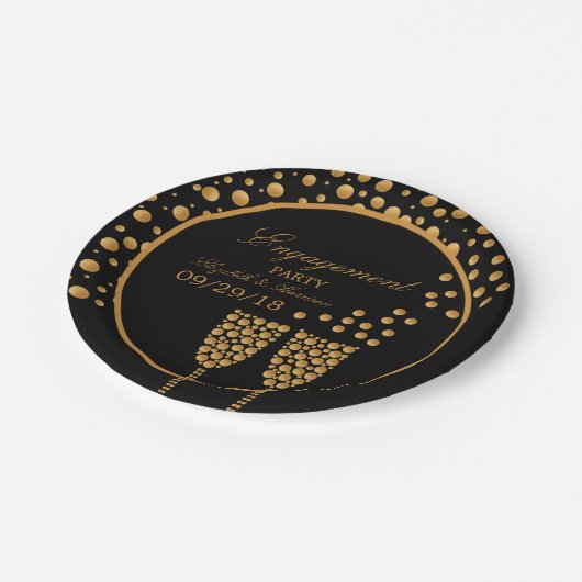 Gold Champagne Bubbles Engagement Party Papieren Bordje (Gekanteld)