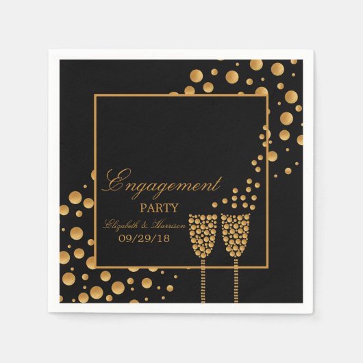 Gold Champagne Bubbles Engagement Party Servetten (Voorkant)