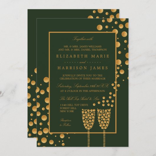 Gold Champagne Bubbles - groen en goud - bruiloft Kaart (Voorkant / Achterkant)