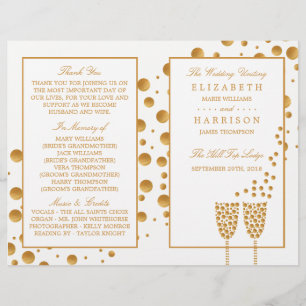 Gold Champagne Bubbles Mariage Bi-fold Programme