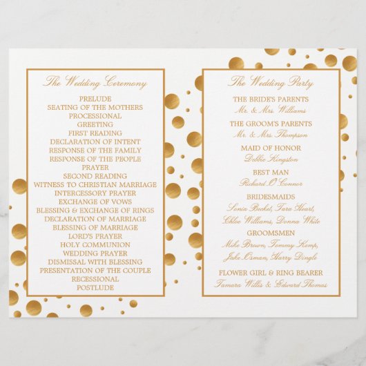 Gold Champagne Bubbles Mariage Bi-fold Programme (Dos)