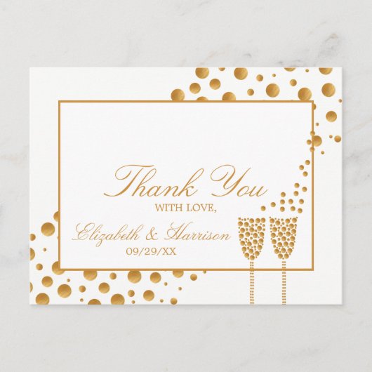 Gold Champagne Bubbles Weddenschap Hartelijk dank Briefkaart (Voorkant)