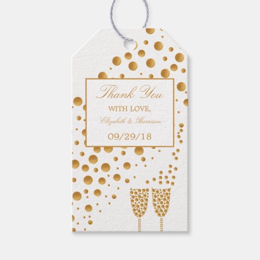 Gold Champagne Bubbles Wedding Cadeaulabel (Voorkant)