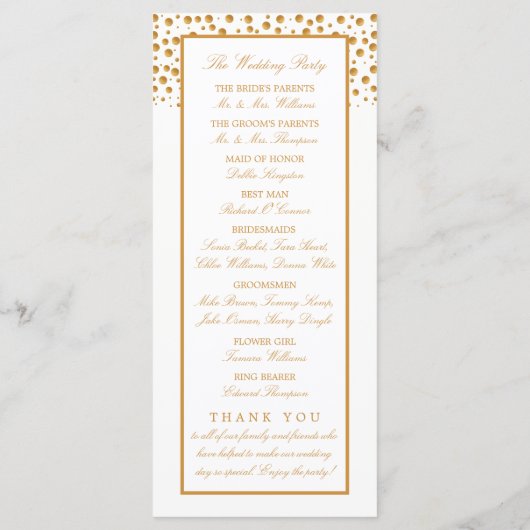 Gold Champagne Bubbles Wedding Programma (Achterkant)