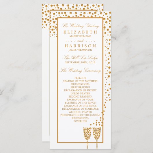 Gold Champagne Bubbles Wedding Programma (Voorkant / Achterkant)