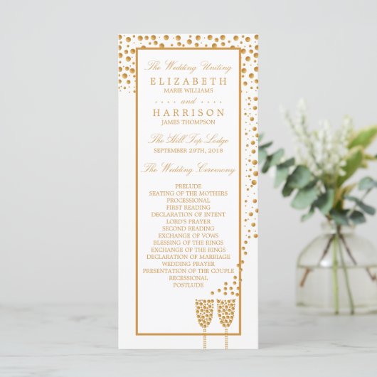 Gold Champagne Bubbles Wedding Programma (Staand voorkant)