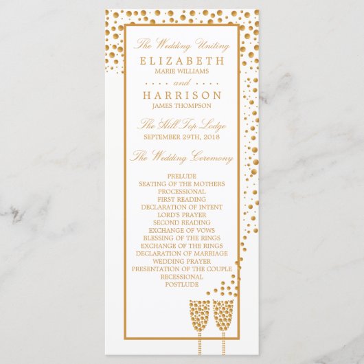Gold Champagne Bubbles Wedding Programma (Voorkant)