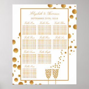 Gold Champagne Bubbles Wedding Seding Chart Poster